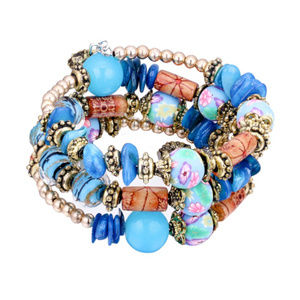 Blue Gold Multicolor Wraparound Bead Bracelet 454j